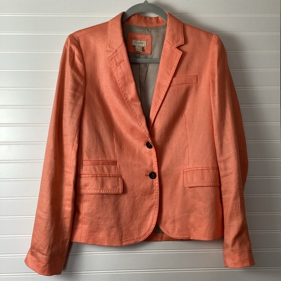 J.Crew Women's Orange Schoolboy Front Two Button size 6 100% Linen - Picture 2 of 12